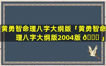 黄勇智命理八字大纲版「黄勇智命理八字大纲版2004版 🐒 」
